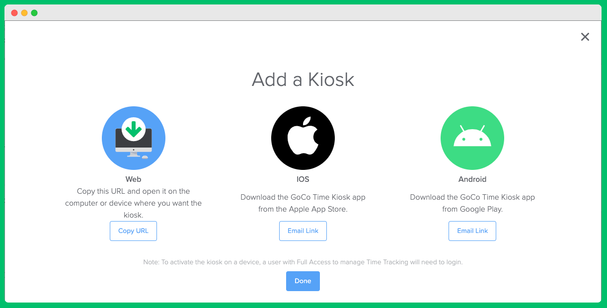 Setting up the Time Tracking Kiosk